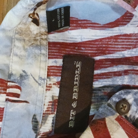 Beautiful large Brit &Bridle button down horse and flag shirt box 27 - Picture 2 of 4